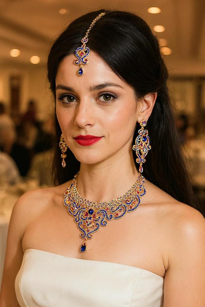 Touchstone Indian Jewelry Set for Women, Bollywood Gold Jewelry, Wedding Outfit Necklace Set, Earrings, Bridal, Maang Tikka Fancy Costume, Girls' Big