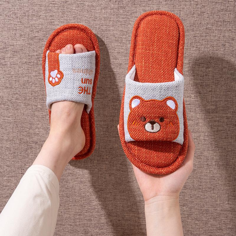 

Домашние льняные тапочки женские всесезонные противоскользящие дезодорирующие парные толстая подошва бесшумные напольные хлопково-льняные тапочки мужские 2025 36-37 красный