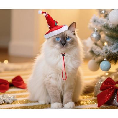 Christmas New Golden Velvet Red Christmas Hat, Cat and Dog Christmas Atmosphere Decoration Pet Supplies