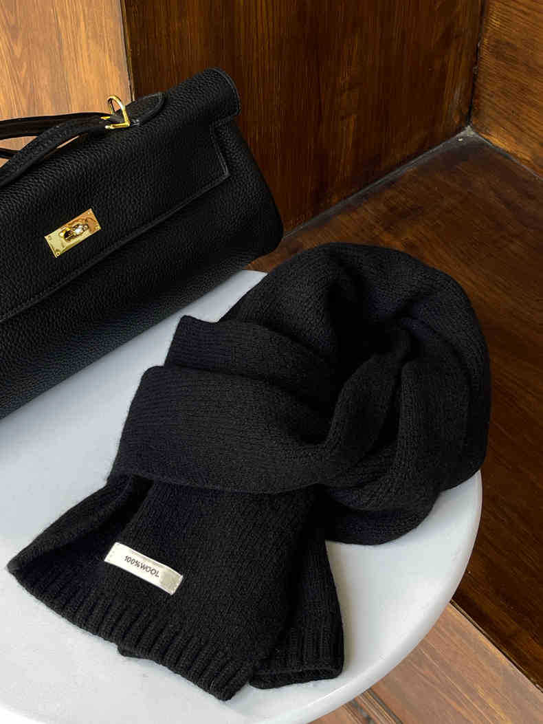 

Отборный австралийский шарф из чистой шерсти 100% кашемира для мужчин и женщин, зимний теплый вязаный шарф для пар чёрный