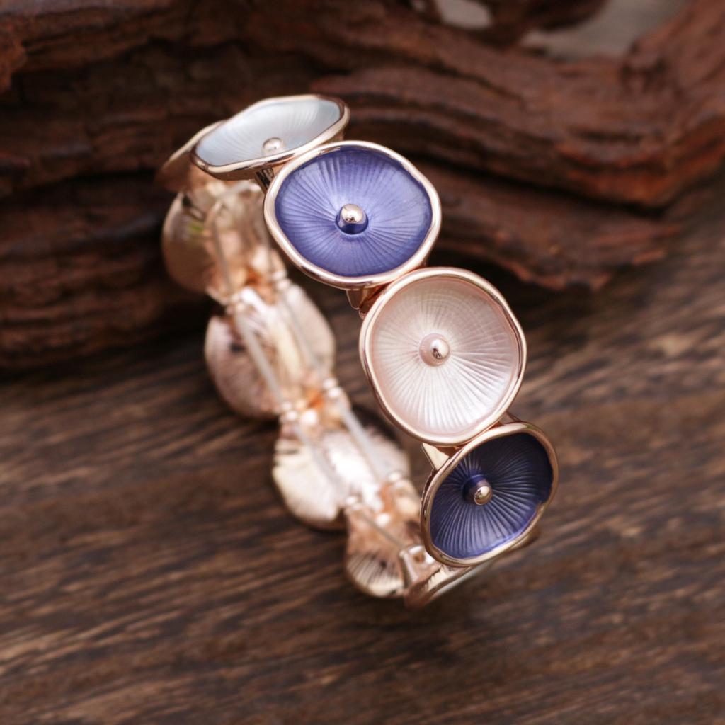 Color painting oil round flower elastic bracelet, women's fashion versatile environmental protection alloy bracelet