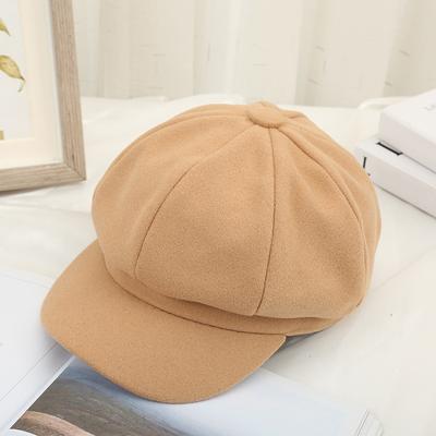Octagonal Hat Children'S Woolen Hat Warm Fashion Retro Duck Tongue Beret Hair