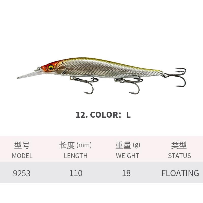 18g 11cm/4.3in 12 Colors Floating Minnow Lure with Barbed Treble Hooks#6 Long Casting Minnows Sea Fishing Minnow Fishing Lure