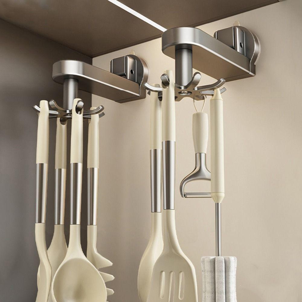 Space Aluminum Spatula Spoon Hanger Punch-free Wall-mounted Suction Cup Shower Hooks Reusable Heavy Duty Utensil Storage Rack