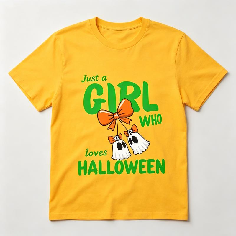 Just A Girl Who Loves Halloween T Shirt Unisex Cute Ghost Print Casual Cotton Short Sleeve Halloween Gift Tee Harajuku Y2k Top