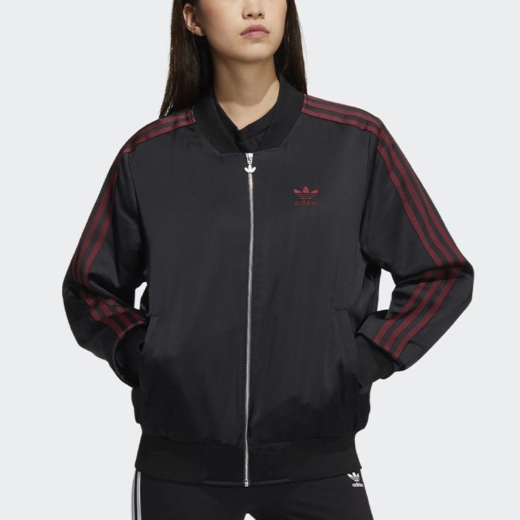 adidas Originals Cny Tiger Year Limited Color Block Striped Big Logo Hoodless Sports Pilot Cotton Jacket Winter Women Jacket Fluorescent-Red HD0326