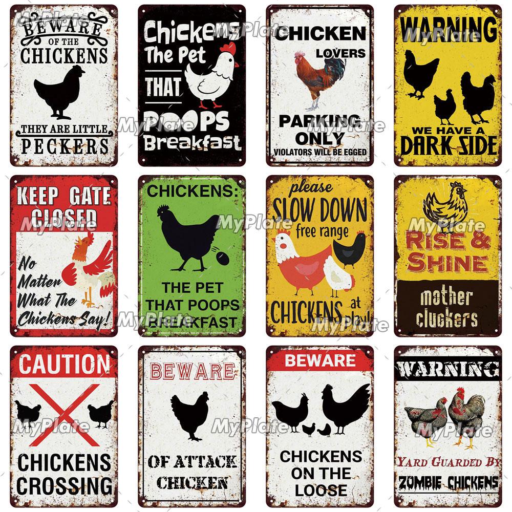 [MyPlate] Vintage Farm Chickens Retro Poster  Metal Sign Plate Tin Sign Wall Crafts Decor For Home Room Plaque Decoration Gift