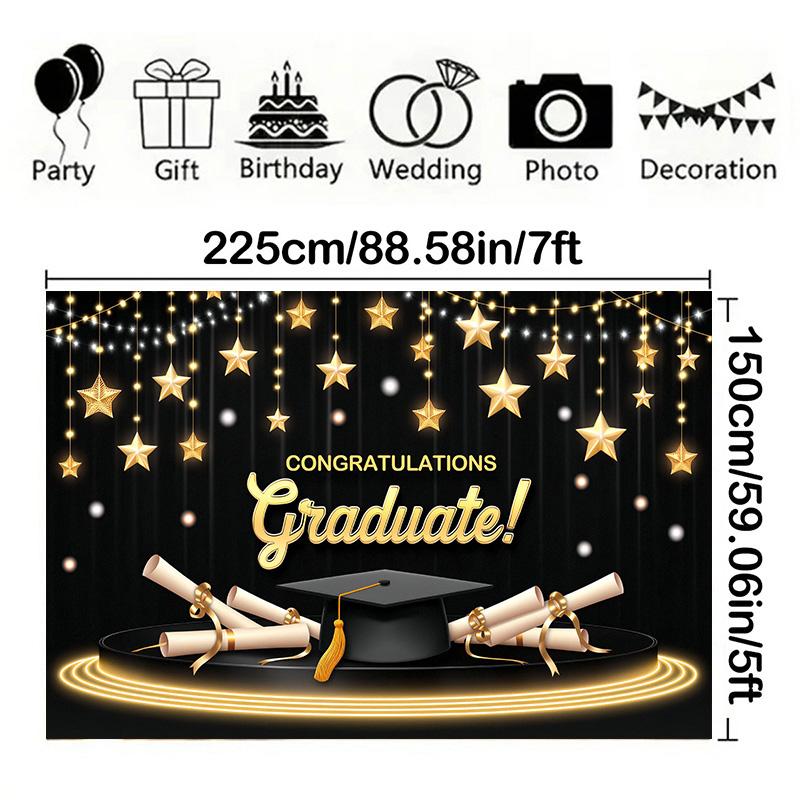 Studentfest Banner med Studentmössa&Examensbevis&Stjärna Design, Bakgrund för Hemträdgårdsfiranden, Studentfest Dekoration