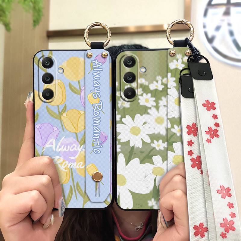 Anti-dust Wrist Strap Phone Case For Samsung Galaxy M56 5G/SM-M566B Kickstand Flower Shockproof Protective Soft case