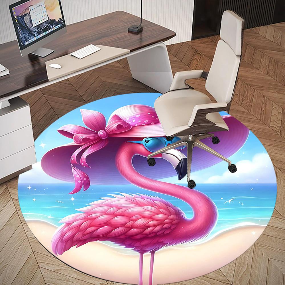 1pc Flamingo Beach Round Chair Mat Area Rug - Non-Slip, Floor Mat for Office, Bedroom, Home Decor Christmas Gift-1002339