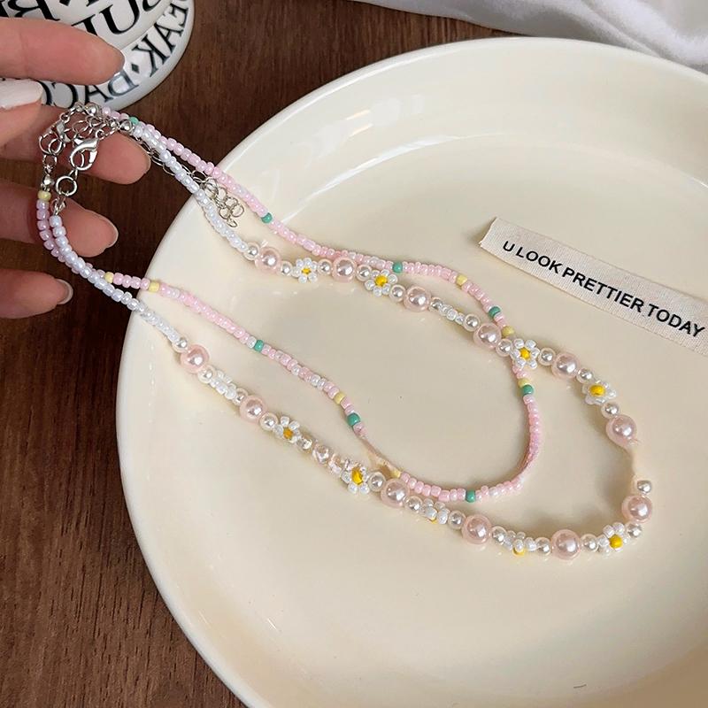 

2 шт./Компл. Летнее Пляжное Бохо Красочное Ожерелье из Бусин для Женщин Девочек Ожерелья с Цветком и Жемчугом Ручной Работы Праздничные Ювелирные Изделия Подарки