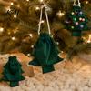 Reusable Fabric Gift Wraps Christmas Tree Shaped Bag, Drawstring Treat Goody Bags with Pompoms Durable Polyester Sacks Bells, Winter Present Wrapping