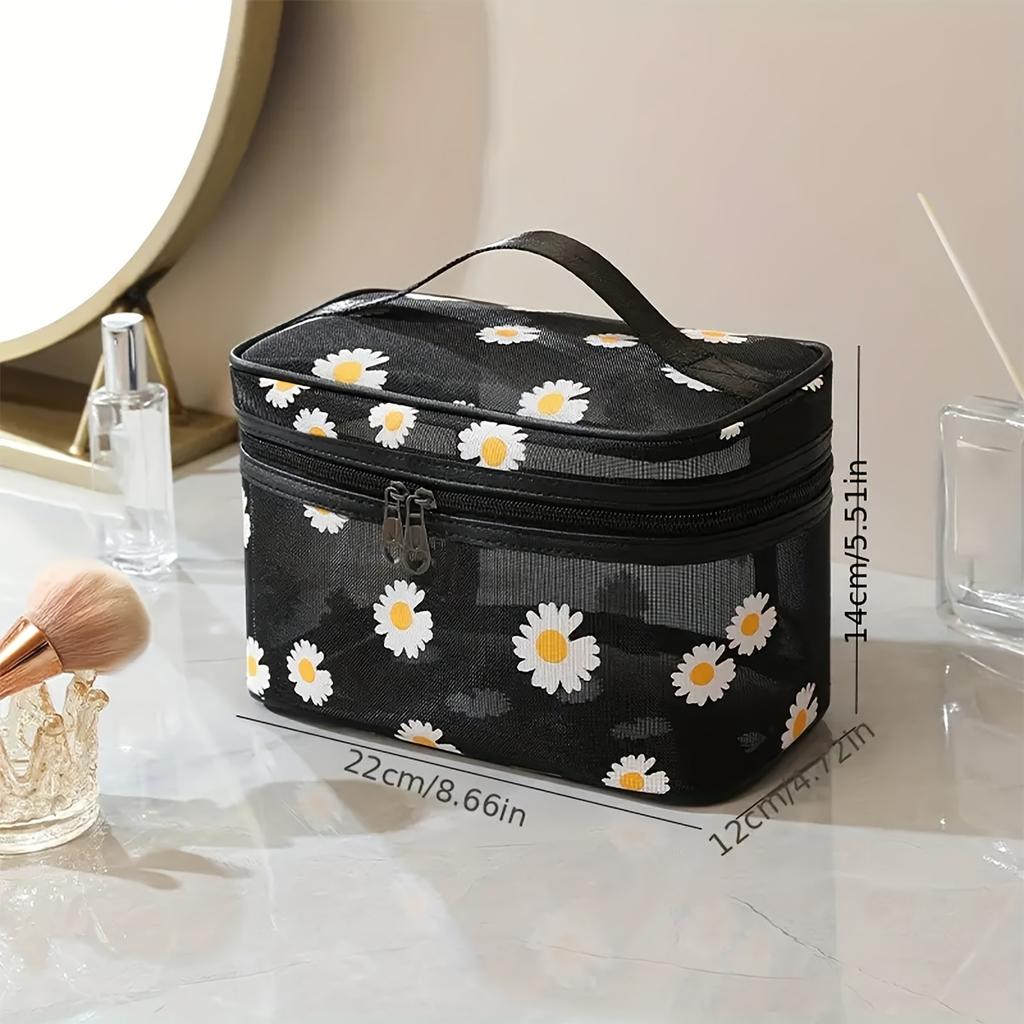 Gauze makeup bag Small daisies beach toiletry bag Travel women's simple storage bag Go out tote bag