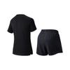 Anta Plain Round Neck Pullover Short Sleeve Sports Set Comfortable Feather Tennis Running Training Shorts Women sets Basic-Black 962627208-5