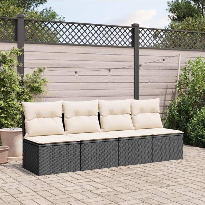 VidaXL Canapé de jardin avec coussins 4 places noir résine tressée 366000