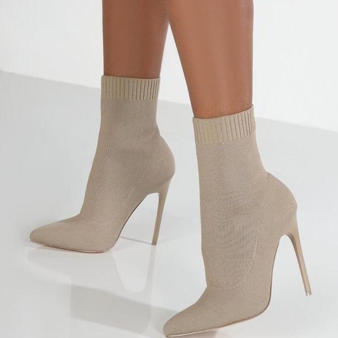 Bottes d'automne pour femmes, chaussettes tricotées, bottes à talons aiguilles, mode, bout pointu, simples, rencontres, chaussures pour femmes 35-43