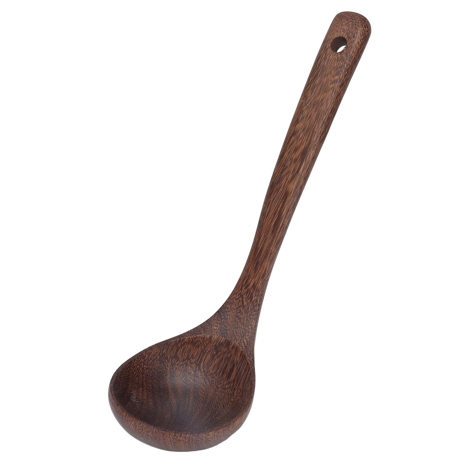 Wooden Soup Spoon Wenge Cooking Utensil Round Hanging Hole for Tea Coffee Dessert Sugar Salad
