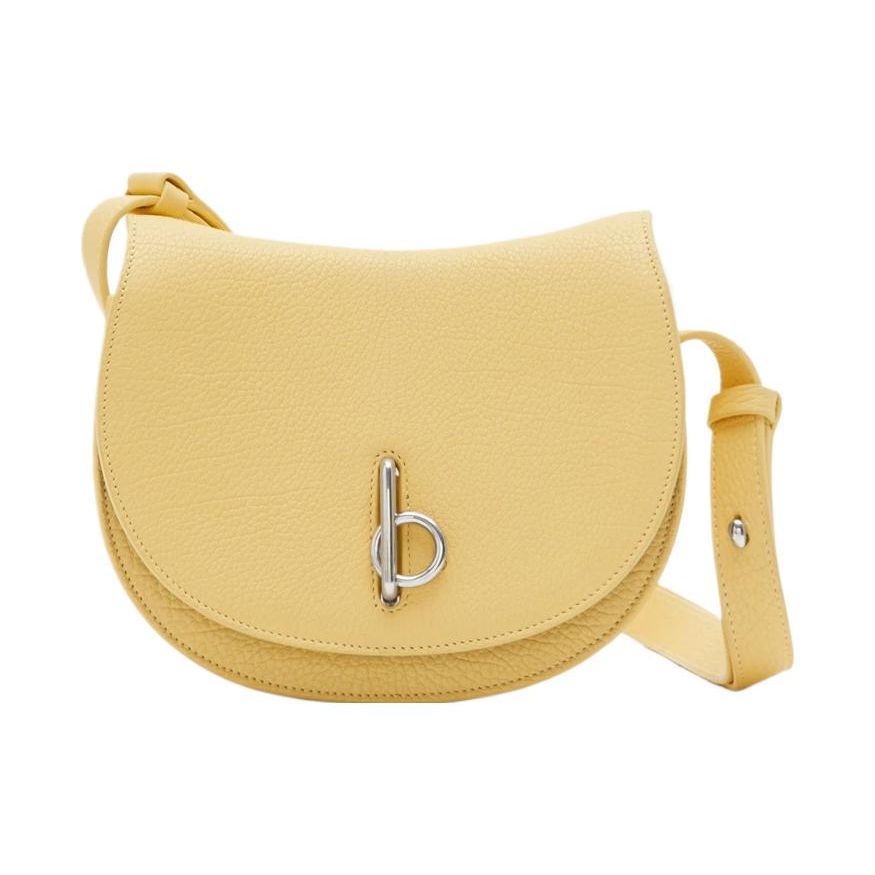 

Burberry Rocking Horse Logo Embossed Flap Closure Calfskin Saddle Bag Women handbags Daffodil-Yellow 80811631 Basic Set (Bag+Dust Bag)