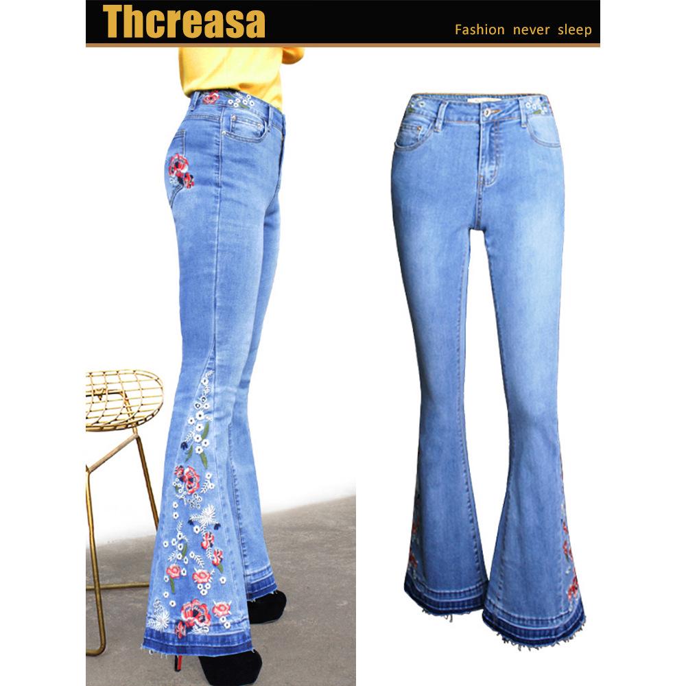 2022 Women's European & American Fashion Embroidered Denim Flare Pants