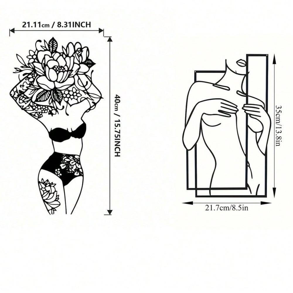 Metal Wall Art Female Silhouette Wire Sculpture Modern Home Decor Gift 40x22