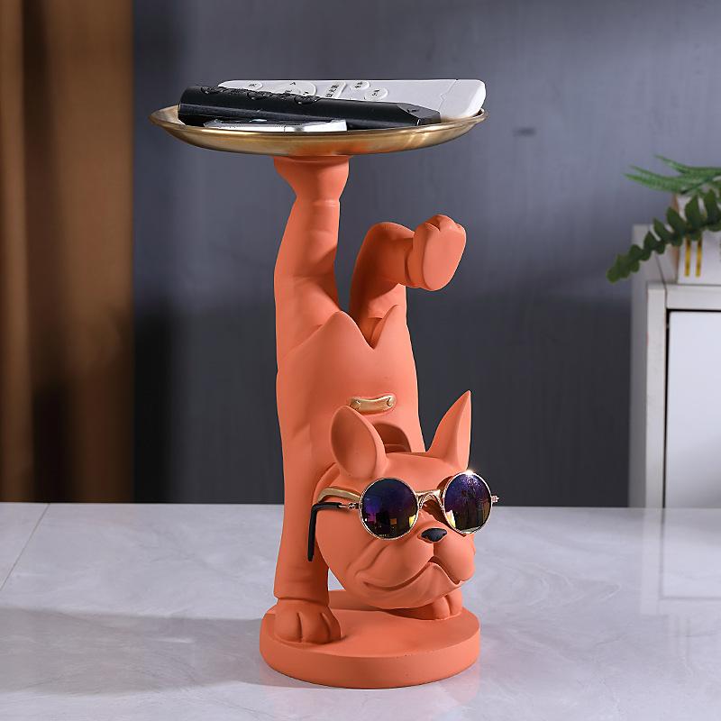 Nordic French Bulldog Butler Resin Dog Sculpture with Glasses Modern Home Decor for Tabletop Living Room Animal Crafts Ornament
