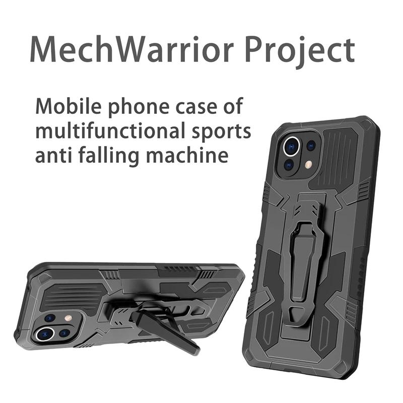 Metal Belt Clip Armor Shockproof Phone Case For Xiaomi Mi 11 Lite 5G NE 10T 11T Pro TPU Frame Plastic Kickstand Back Cover