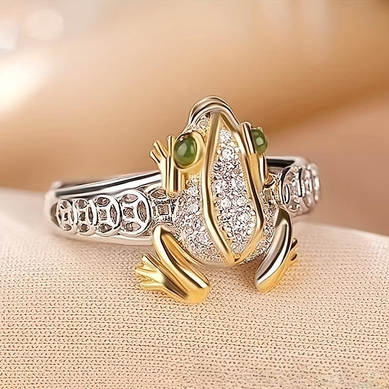 Popular supply Copper coins Golden toad retro niche personalized gift two-color ring Frog ring 6