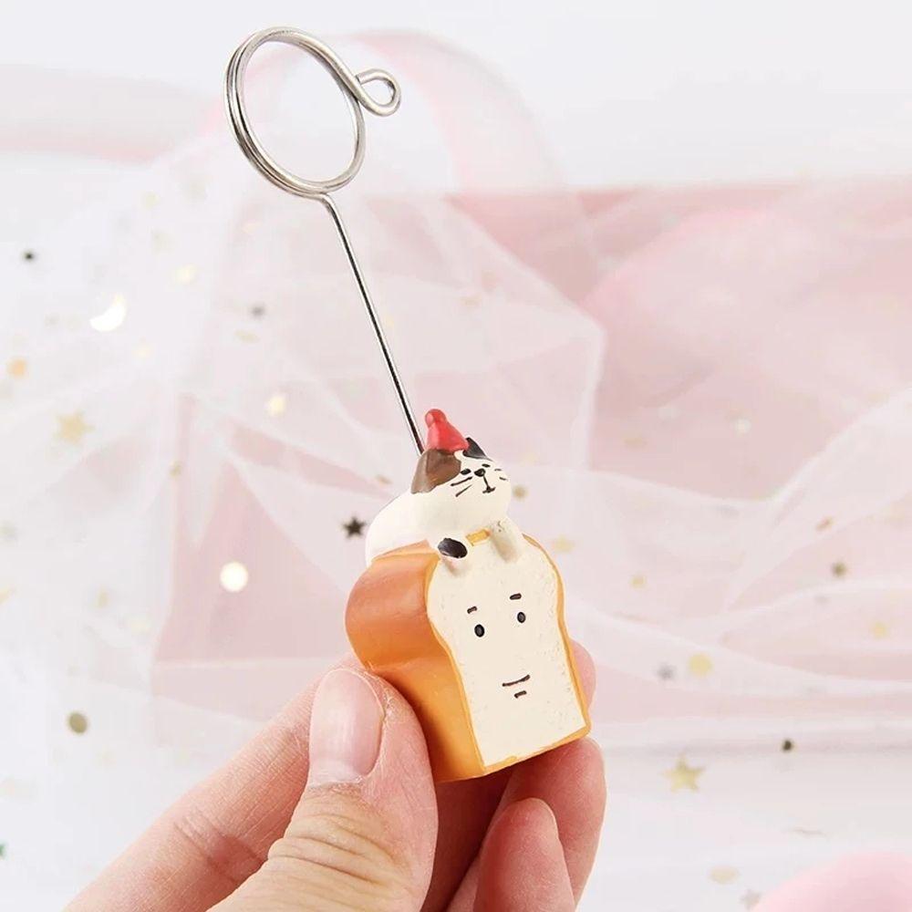 Folder Clip Stationery Kawaii Message Holder Bread Cat Memo Clip Photo Card Stand Memo Holder