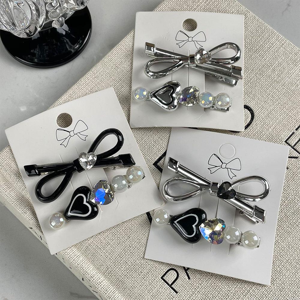 New Ins Wind Clip Sweet Cool Bow Hair Clip Side Senior Sense Hair Card Rhinestone Duckbill Clip Hair Accessories Headwear