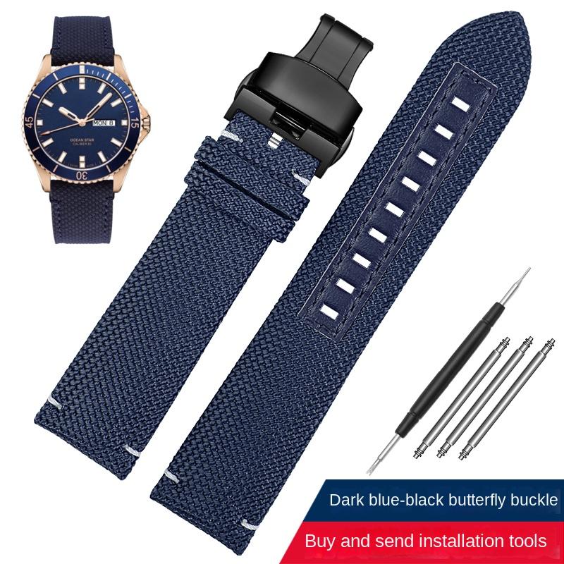 Herren Sport-Armband für Mido M026.629 M026.430 Ocean Star Pilot Nylon-Gewebe Echtleder Unterseite Uhrenarmband 22mm Zubehör