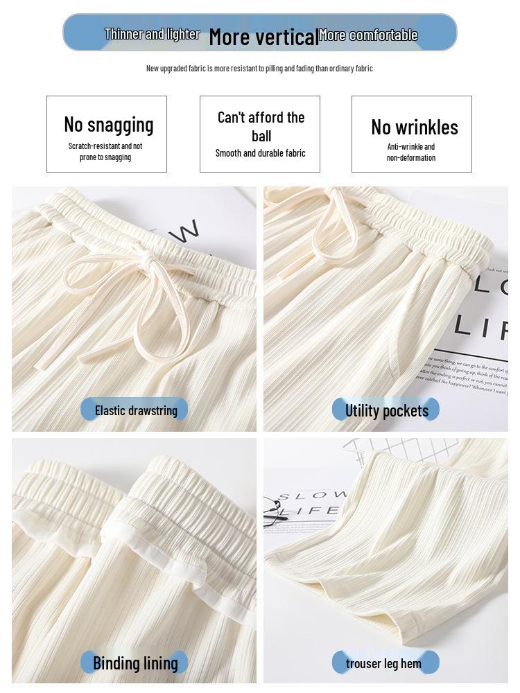 Plus Size Ice Silk Wide Leg Pants: Women's High Waist Loose Fit, Summer Thin, Extra Large Up To 300 Jin.