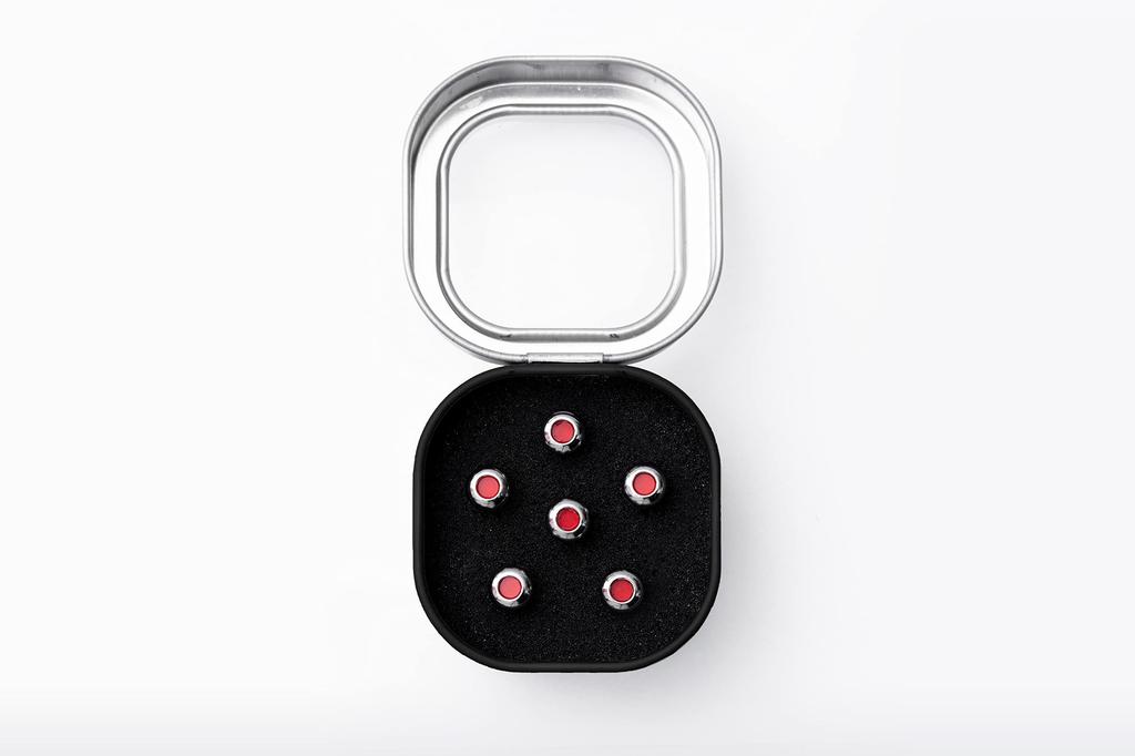 Martin LUXE BY Acoustic Guitar Bridge Pins Chrome with Red Inlay Construction for Enhanced Volume and Sustain Set of 6 MARTIN® – (18APP0007)