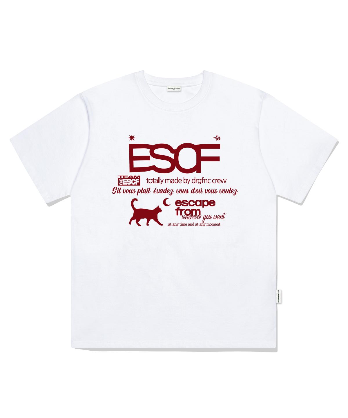 Escape From Red Kitty Crew Collection Print Oversized Short Sleeve T-Shirt White S