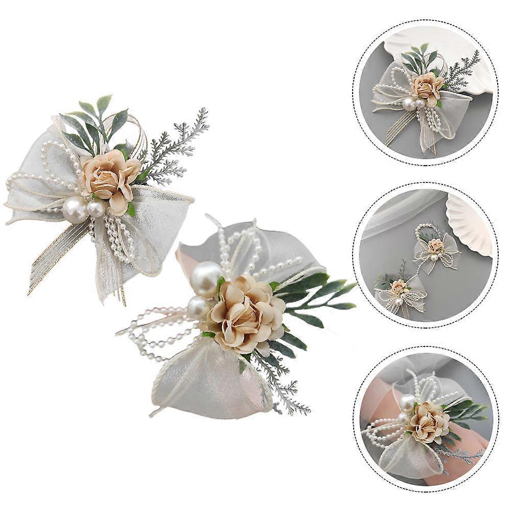 Wrist Corsage and Boutonniere Set for Decoration 10Pcs White Flowers