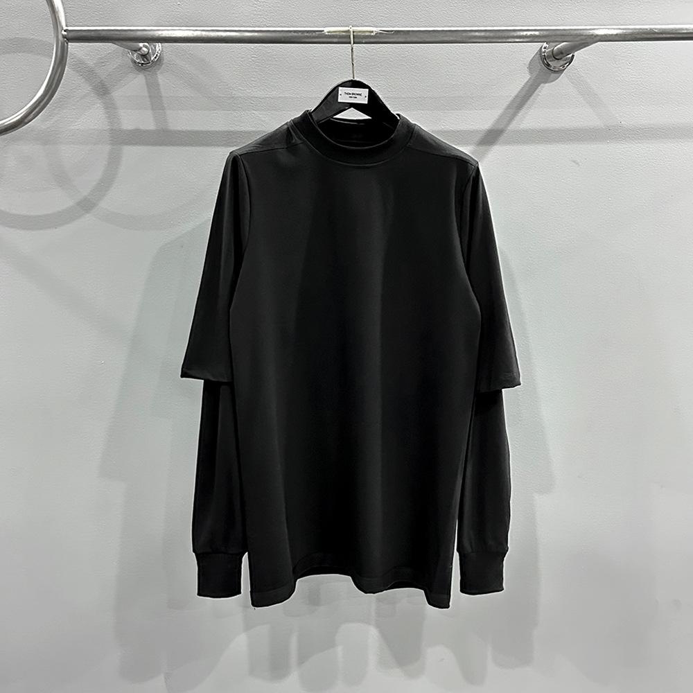 SUBHUMAN Men's 2024 Spring/Summer Two-Piece Knitted Double-Layer Solid Loose Long Sleeve T-Shirt