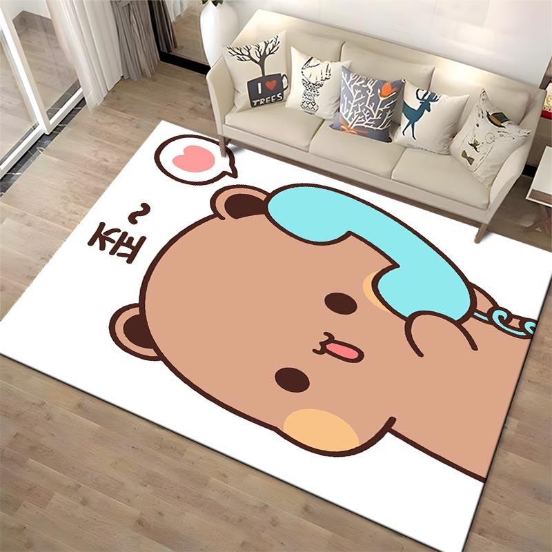 Cute Cartoon Bear Talking on Phone with Heart Speech Bubble Decorative Carpet Suitable for use as an anti-slip1 for1room and bedroom sofas