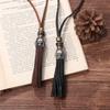 JMXD Genuine Leather Skull Pendant Long Cord Necklace Fashion Retro British Street Style Unique Accessory for Men Women