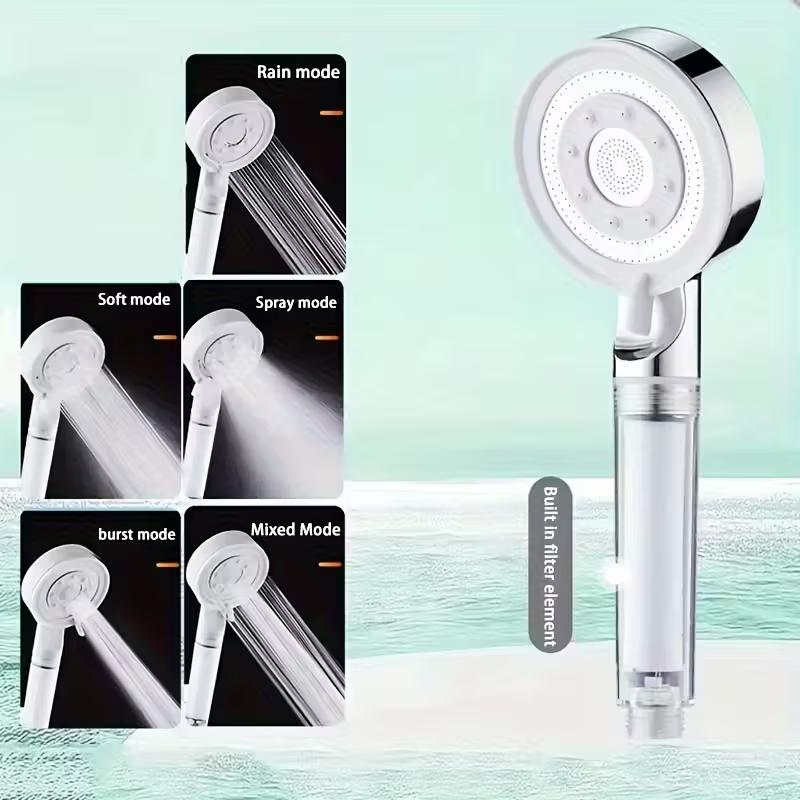 PP Cotton Filter 5-Mode Shower Head Bathroom Home Boost Large Water Outlet Bathroom Accessories Set