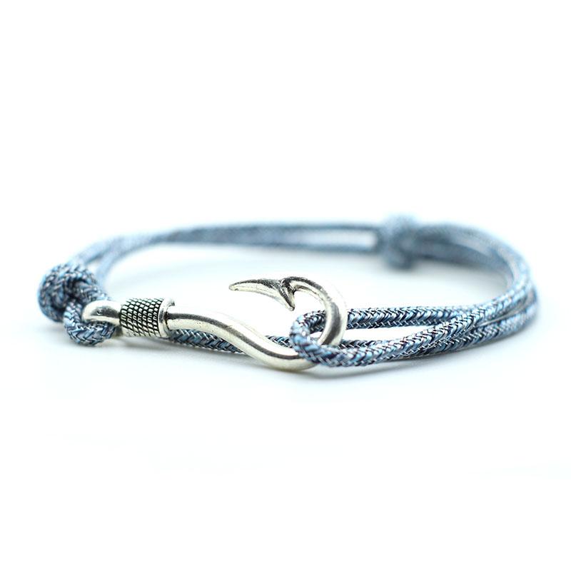 Neues Mode-Seilarmband Herren Silberfarbe Angelhaken Armband Zweilagig Schiebbar Verstellbar Nautisches Wickelband Armband Pulseria Homme