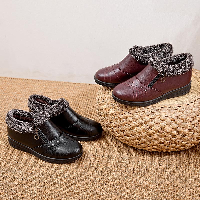 Fashion Warm Cotton Shoes 2024 Winter Plush Anti Slip Flat Bottomed Women's Shoes Low Top Plush Leather Shoes Plataforma Mujer