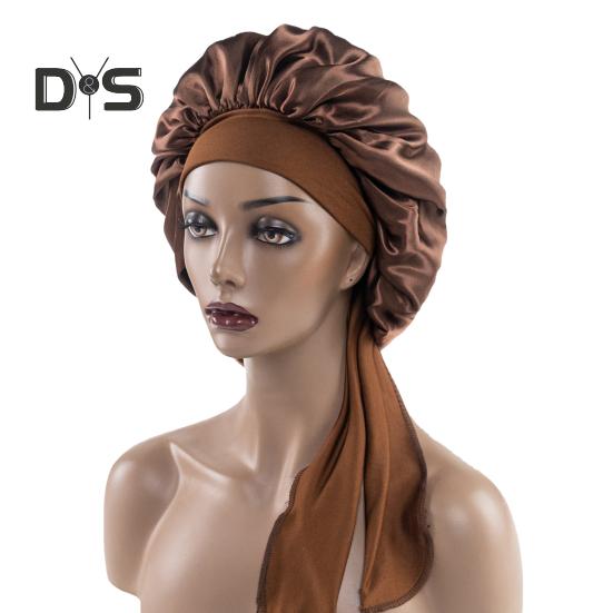 Sleeping Hat Solid Color Stretchy Ribbon Decoration Satin Fabric Round Hat Fine Texture Daily Wear Sleep Bathroom Headwear