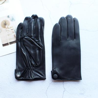 Men's Winter Leather Gloves With Black Minimalist Velvet Lining Outdoor Warm Sheepskin Motorcycle Riding Gloves