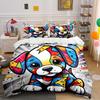 Colorful Cartoon Puppy Print Bedding Duvet Cover Set Duvet Cover Pillowcases  (1*Duvet Cover 2*Pillowcases, Without Duvet Insert)