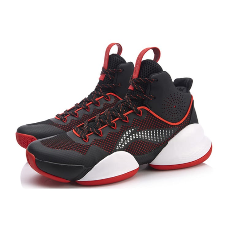 Li Ning Power 5 Rutschfest Leicht Nicht rutschend Leicht Mittelhoch Basketballschuhe Herren Schwarz Rot ABAN045-4