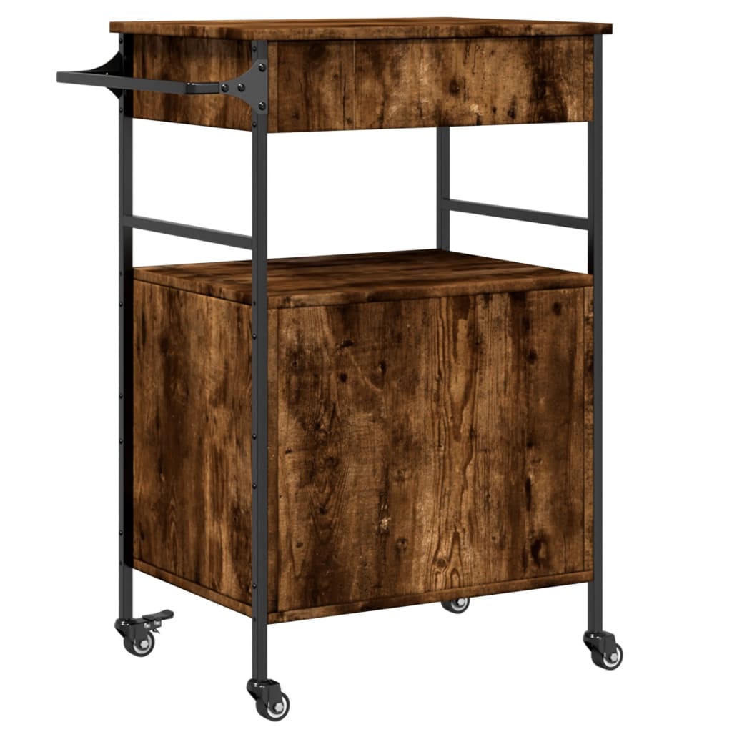 Kitchen Trolley Smoked Oak Finish 56 x 43 x 89.5 cm Engineered Wood