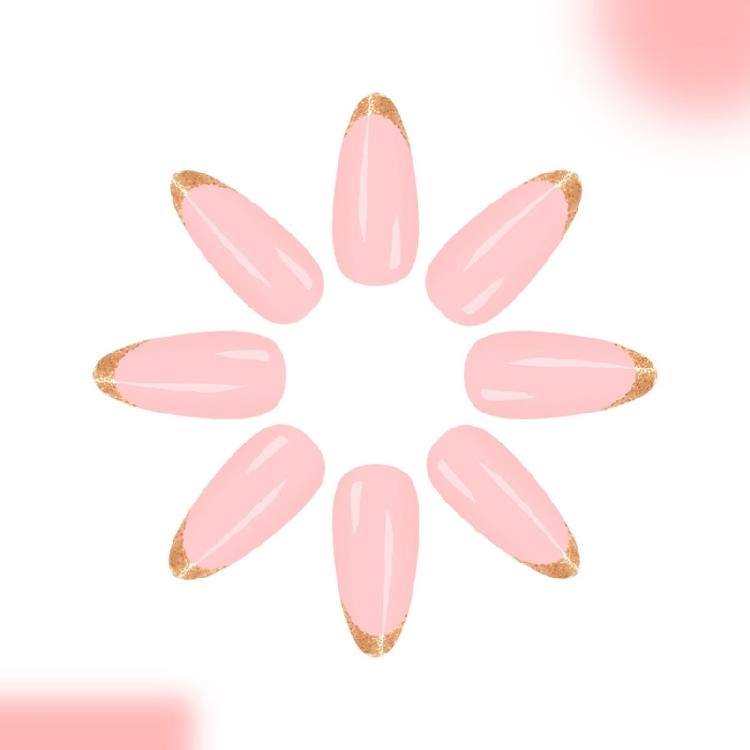 24 buc Unghii False de Lungime Medie cu Străluciri Margini Aurii Vârfuri Franceze Unghii Lipibile Design Roz Praf Construcții ABS