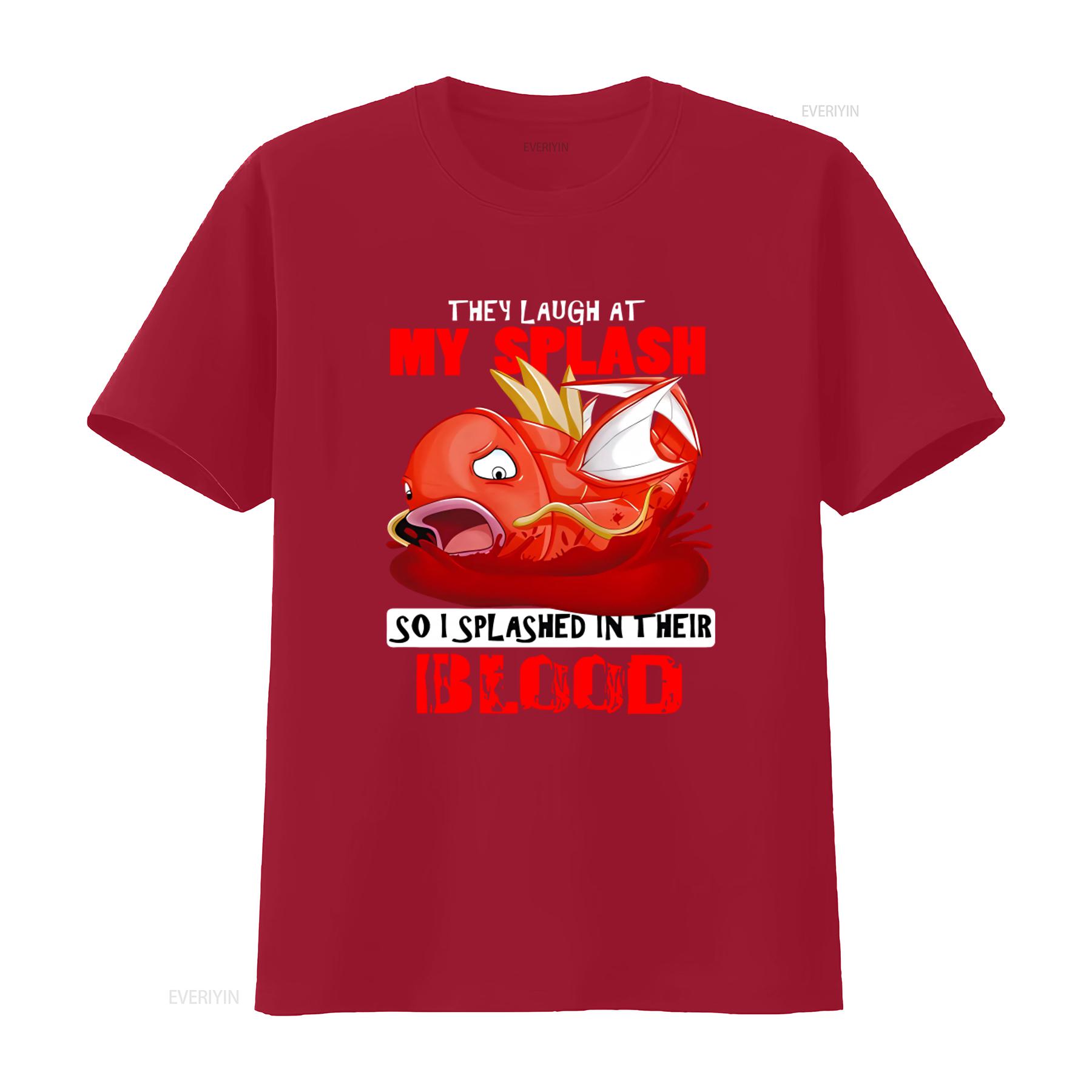 

Magikarp Splash in Blood Funny T Shirt for Men Black Size L vintage Washed Stylish homme Versatile Unisex streetwear S