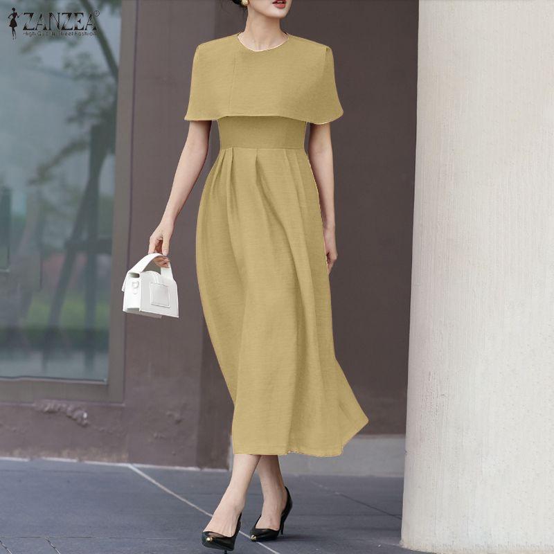 ZANZEA Women Elegant Casual Round Neck Summer Short Sleeve Dresses
