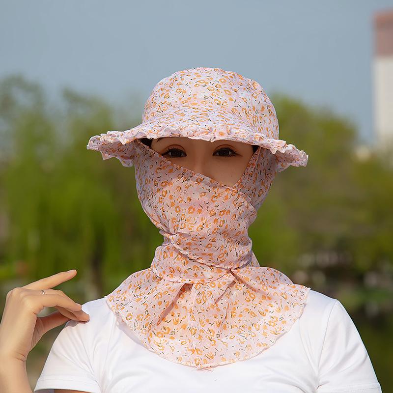 New Sunscreen Bucket Hat Flower Quick-Drying Sun Hat Wide Brim Panama Balaclava Hat For Camping Hiking