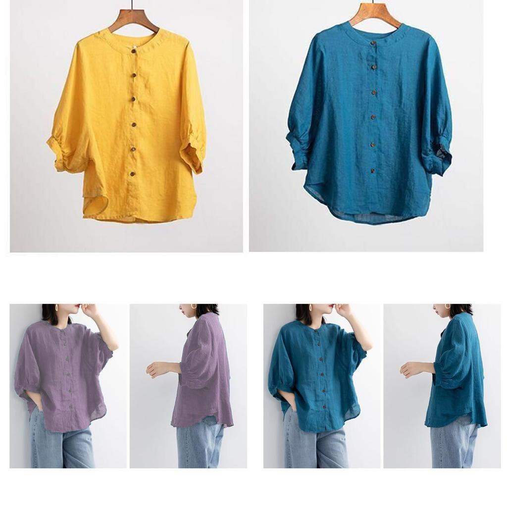 short round for loose fit [zuevichn] Women's T-shirt, sleeve, button-down shirt, top, neck, cut-and-sew, thin, breathable, commuting, (purple, XL)